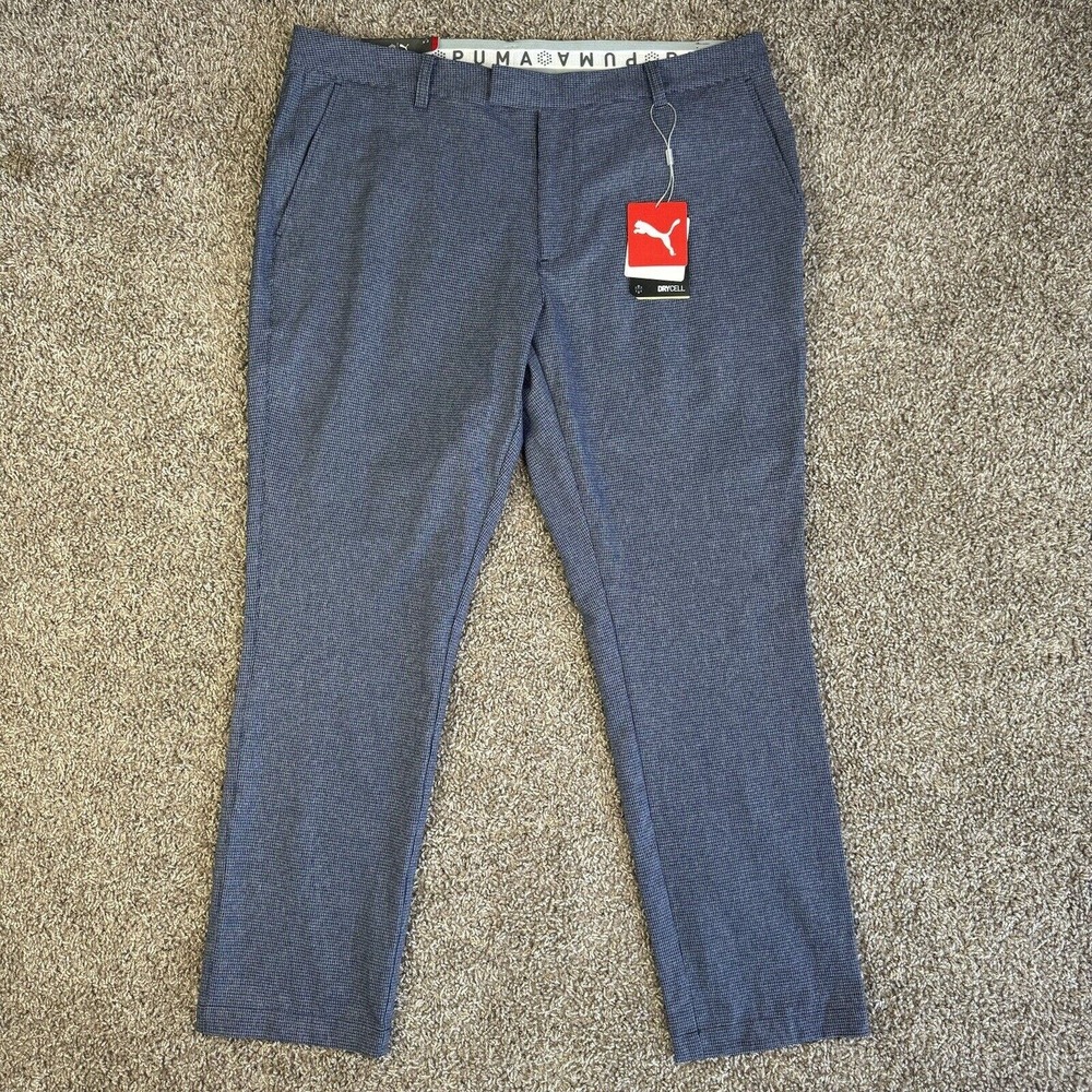 Puma Pants Mens 38x32 Blue Check Modern Break Peacoat Golf Office Driving Range